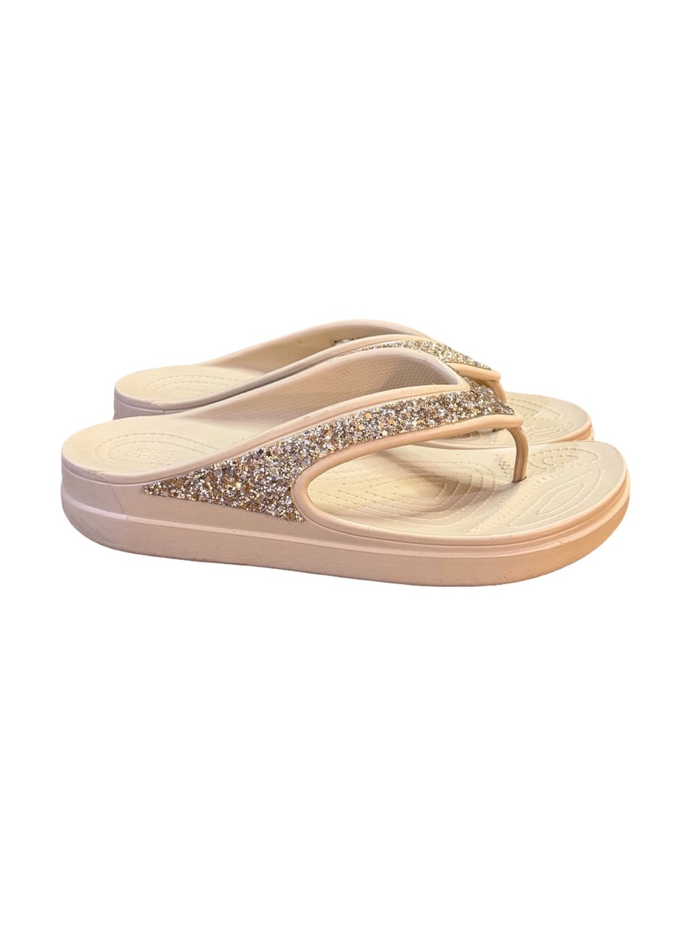 Crocs Sloane Glitter Wedge Flip Flop Sandals Chai Gold Women’s Size 11